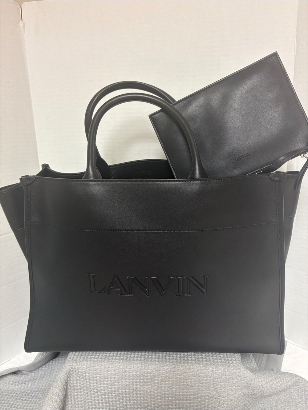 Lanvin Black Leather Tote with Detachable Pouch